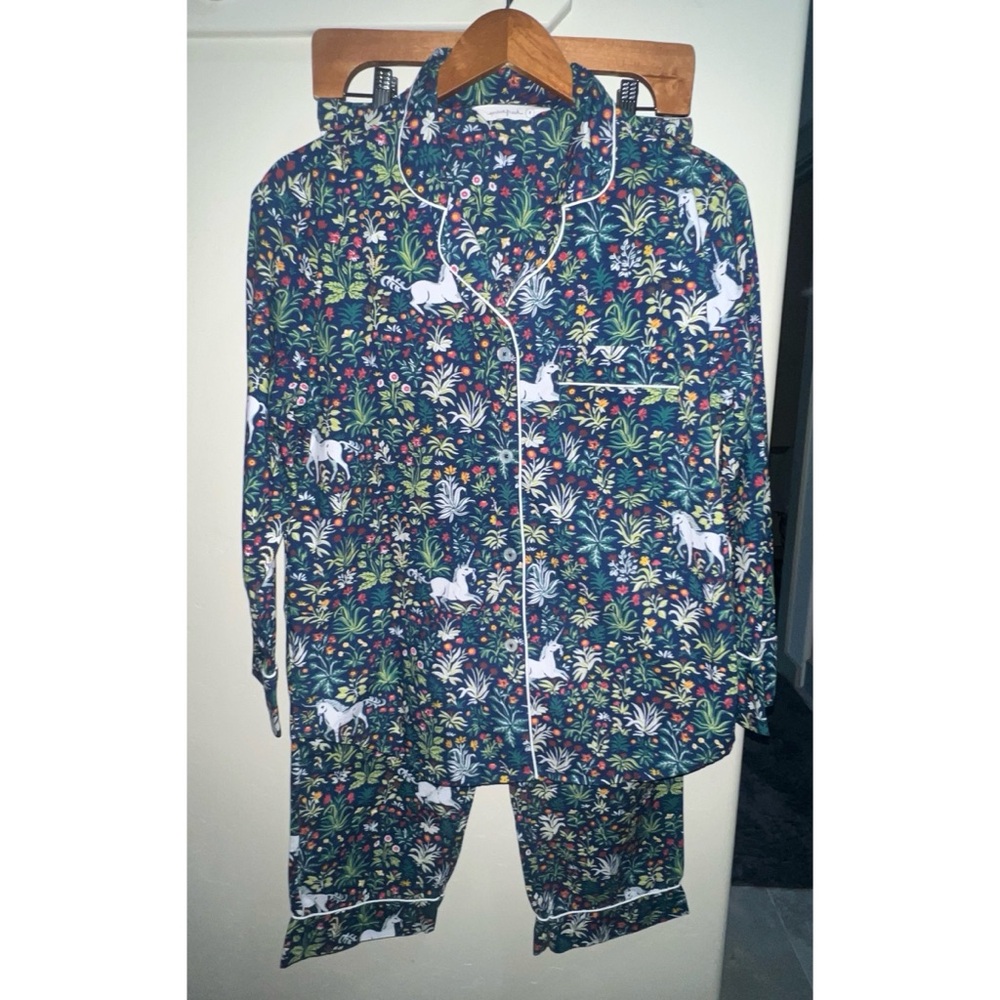 Printfresh Whimsical Unicorn Garden Long Pajama Set in Navy Size Small - Picture 3 of 12